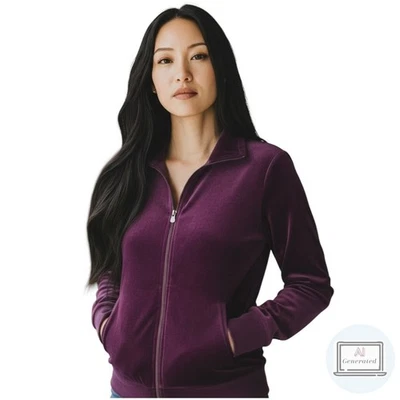 NUEVA Chaqueta Talbots Mujer Luxe Terciopelo Cuello Simulado Púrpura Cremallera Completa Talla S Foto 1 de 4