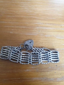 Vintage Sterling Silber Tor Glieder breites Armband Herz Vorhängeschloss 19 cm 23 Gramm - Bild 1 von 17