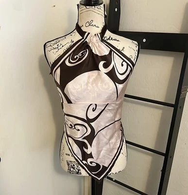 Bebe Y2K Reversible Silk Blend Handkerchief Multi Color Halter Women Top Size M - Image 1 of 4