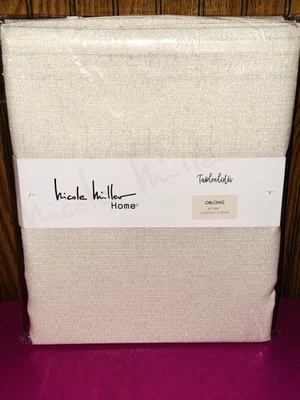 Nuevo 60" x 84" NICOLE MILLER TELA MANTEL NAVIDAD BLANCO METALIZADO DOBLADILLO Foto 1 de 4