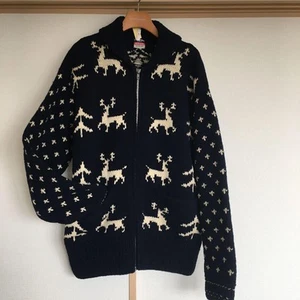 45rpm Cowichan Sweater Size 3 100% Wool men's reindeer Pattern Made in Japan - Picture 1 of 12
