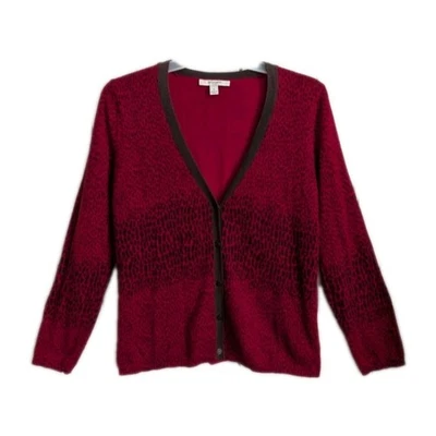 Cárdigan para mujer Liz Claiborne New York talla mediana negro/rojo estampado animal    Foto 1 de 4