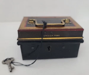 Vintage Mini / Small Tin Metal Cash Box with Key Made in England - Picture 1 of 18