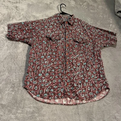 Vintage ExOfficio Shirt Mens Large Brown Abstract Floral Cotton Made India 90s - Image 1 of 4