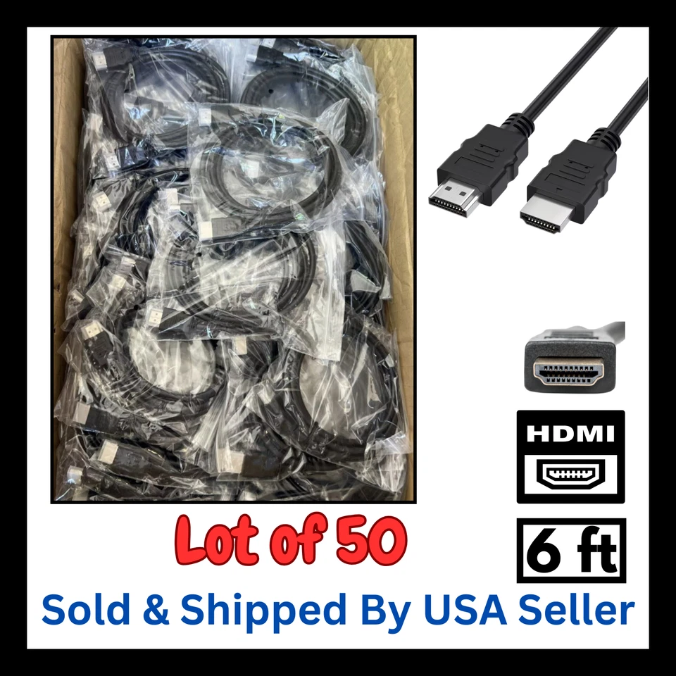 Lote de 50 cables HDMI de 6 pies. Alta velocidad - venta al por mayor a granel Foto 1 de 1