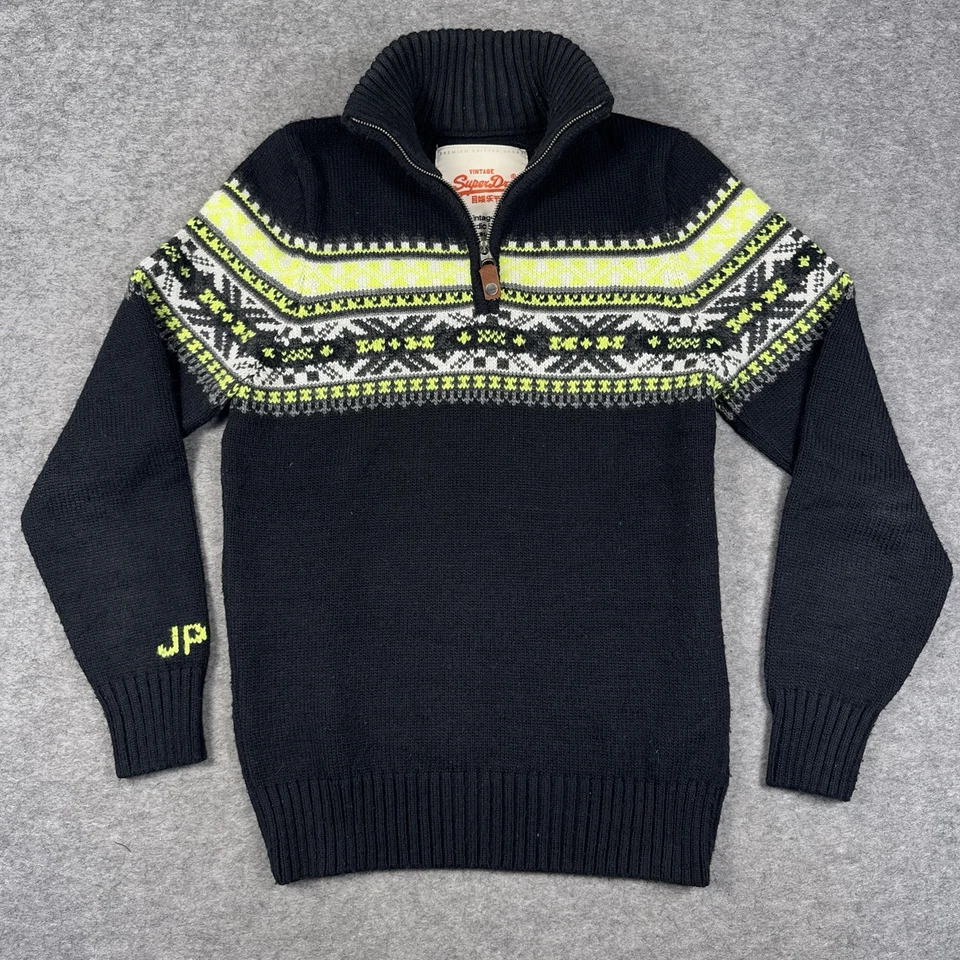 Superdry Suéter Hombre Punto Medio Vintage Punto Nórdico Jersey 1/4 Cremallera Fair Isle Foto 1 de 4
