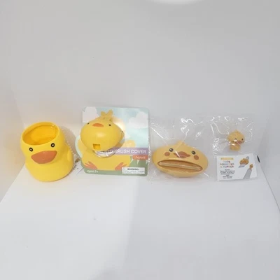 Duck Bathroom Set Toothbrush Cover Holder & Toothpaste Tube Squeezer Topper - Image 1 of 4