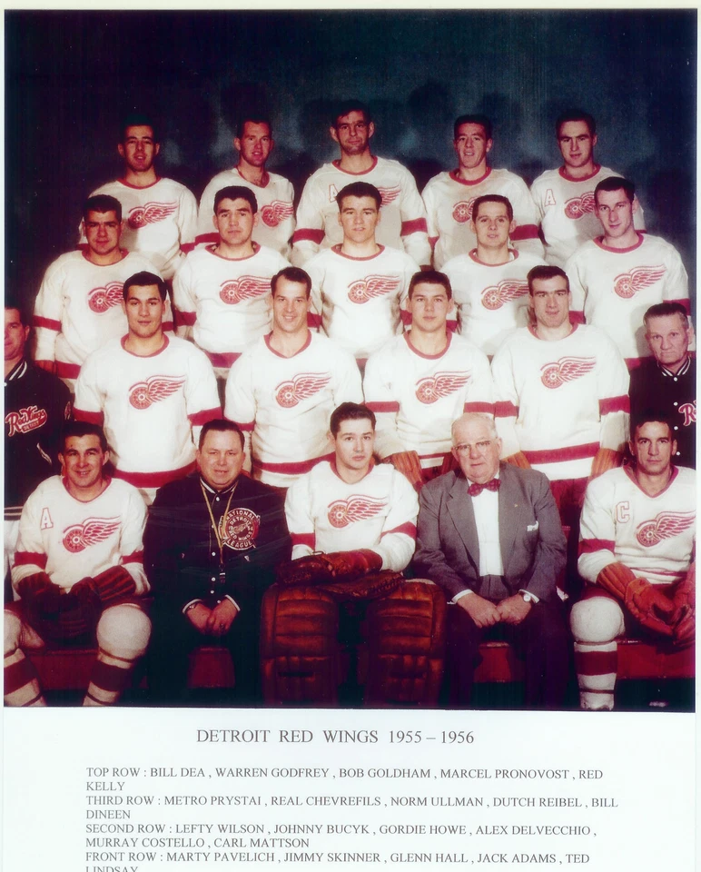 1955 1956 DETROIT RED WINGS 8X10 TEAM PHOTO HOCKEY NHL HOWE STANLEY CUP MICHIGAN
