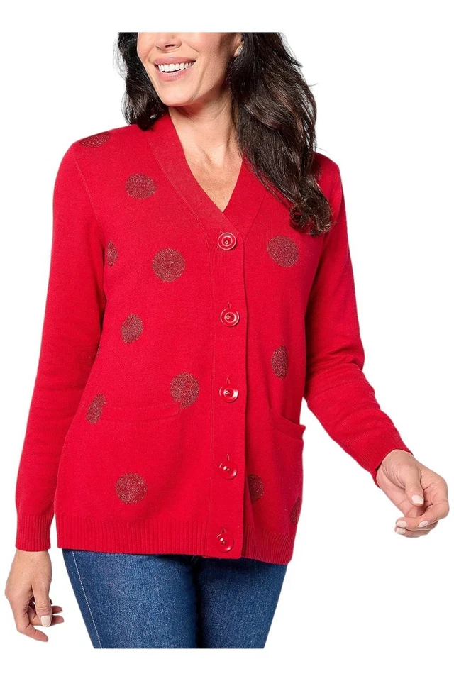 Isaac Mizahi Live! Cárdigan con botones de jacquard de puntos con bolsillos rojo rubí Foto 1 de 1