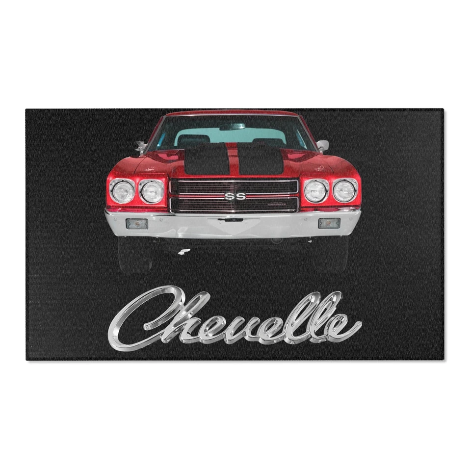 TIME-WORN Area Rug 1970 Chevelle Red with Black Stripes - Classic Car Decor, Retro