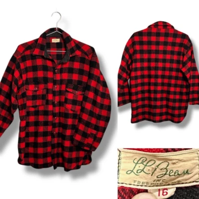L.L. Camisa Parka Bean Vintage Años 50 60 Búfalo Lana Cuadros Botón Talla L Foto 1 de 4