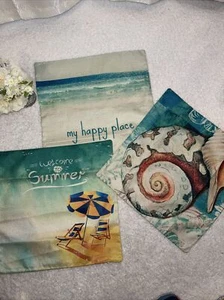 Linen Burlap Pillow Cover Cases Square Beach Throw 17.5”x17.5” Lot Of 3 - Picture 1 of 8