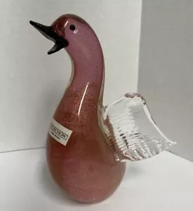 Horchow ART GLASS ITALY HAND BLOWN DUCK BIRD FIGURINE Gold Flecks Black & Purple - Bild 1 von 10