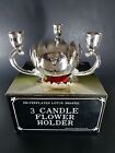 Vintage Montgomery Ward Silver Plated Lotus Shaped 3 Candle Flower Holder w. Box