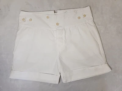 Helmut Lang Women's White Cotton Sailor Shorts Size 4 Buttons Pockets High Waist - Image 1 of 4