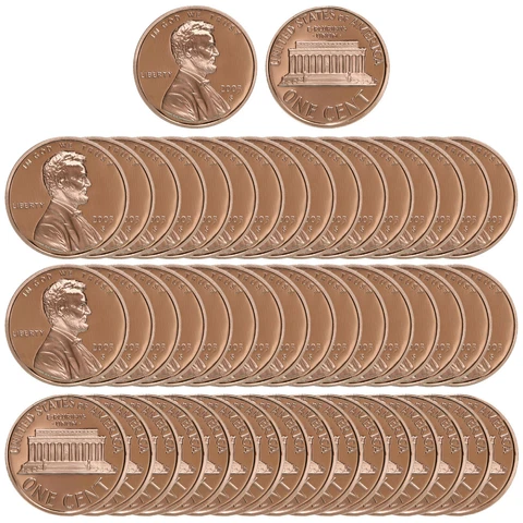 2003 S Lincoln Memorial Cents Gem Deep Cameo Proof Roll Penny 50 US Coins Cover