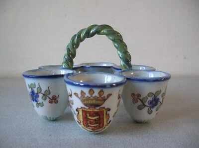 Ancien coquetier serviteur 6 oeufs en céramique faïence de Normandie de 14,8 cm - Photo 1/4