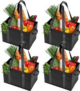 4pk Reusable Grocery Bags Shopping Bags Tote Box Large Heavy Duty Groceries B - Picture 1 of 7