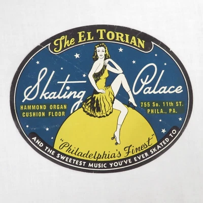 Adesivo vintage pista de rolo The El Torian Skating Palace Filadélfia publicidade - Imagem 1 de 4