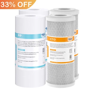 4 Pack 10"x4.5" Activated CTO Carbon Block Sediment Water Filter Whole House Set - Image 1 of 4