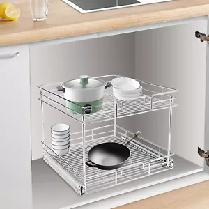 19,5" Breite x 21,5" Tiefe Silber 2 Ebenen Schrank Ausziehbare Regale Küche Schrank Organizer - Bild 1 von 15