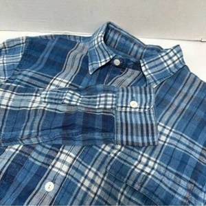 Polo Ralph Lauren 100 % Indigo Leinen blau kariert 1/2 Knopf Hängerchen Hemd Gr. Medium - Bild 1 von 5