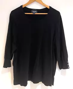 Lands' End Woman Black Cotton Round Neck 3/4 Sleeve Pullover Sweater Size 3X - Picture 1 of 3