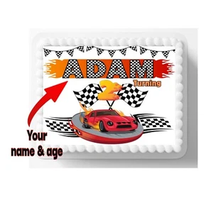 Hot Racing Cars Edible Cake Topper Personalized With Name And Age , Icing Sheet - Picture 1 of 3