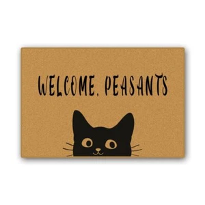 Black Cat Welcome Peasants Doormat Indoor Entrance Rubber Rugs Washable Decor - Picture 1 of 6