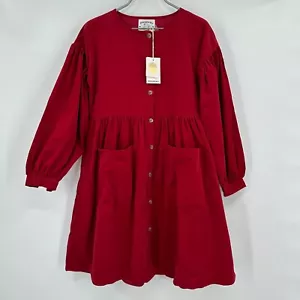 Meadows Red Corduroy Forest Dress NWT sz US 2 (XS) Long Sleeve Shirt Dress Mini - Picture 1 of 9