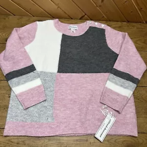 NWT Alfred Dunner Swiss Chalet Colorblock Texture Crew Neck Sweater Grandma Core - Picture 1 of 8
