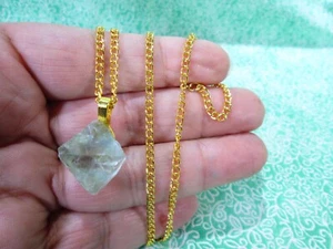 Genuine Fluorite Octahedron Pendant w/ Necklace 18" Gold Plated Curb Link / Y - Picture 1 of 11