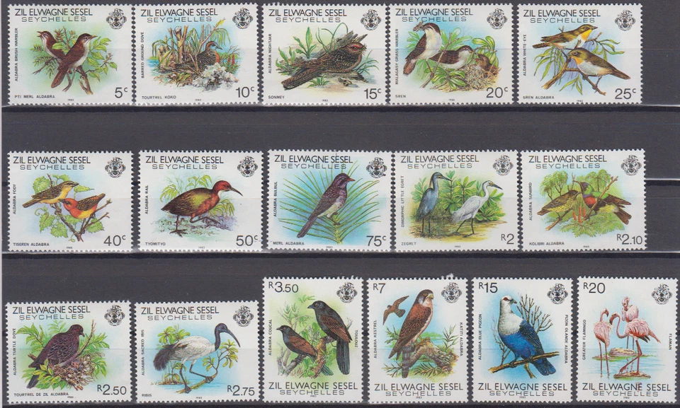 SEYCHELLES ZIL ELWAGNE SESEL 1983 BIRD STAMPS SC 50-65 MNH - Image 1 of 1