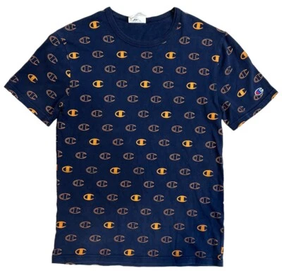 Camisa Atlética Vintage Champion Azul Naranja Talla Pequeña S Manga Corta Foto 1 de 4