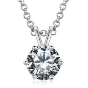 18K White Gold Plated Silver Necklace With 1 TCW Moissanite (D, VVS) Fancy Gift - Picture 1 of 5