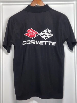 VTG Corvette Polo Shirt Black Small Embroidered Logo Double Sided Short Sleeve - Image 1 of 4
