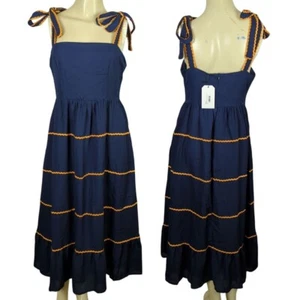 Maxi Vestido Para Mujer TCEC Azul Marino y Dorado Rick Rack 4 Niveles Volantes Talla L - Imagen 1 de 17