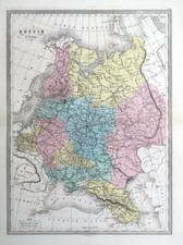 RUSSIA in EUROPE, Ukraine, Lithuania, Latvia, Malte Brun, antique map c1850