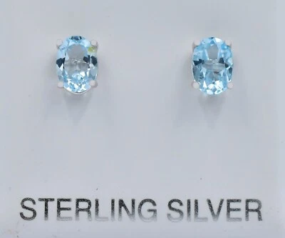 GENUINE 1.84 Cts AQUAMARINE STUD EARRINGS .925 Sterling Silver - NEW WITH TAG - Image 1 of 4