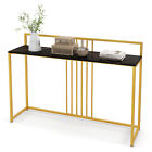 47" Long Entryway Table with Baffle Golden Metal Frame Foyer Table Faux Marble