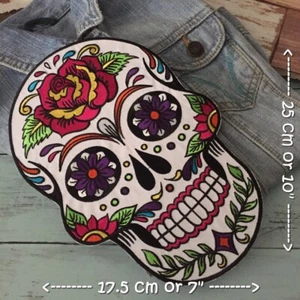 Sugar Skull Rose Art Day of Dead Iron on Embroidered Large Size Back patch XL  - Picture 1 of 2