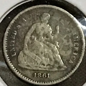 U.S. Sitzender halber Groschen sehr schöne Details schwere Korrosion 1861 - Bild 1 von 2