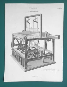 WEAVING Power Loom Invented by Austin - 1822 Print A. Rees - Picture 1 of 3
