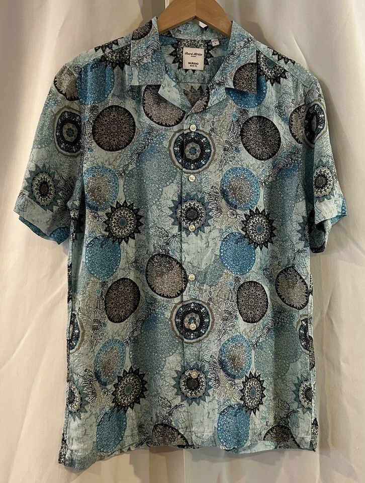 Murano Baird McNutt Linen Shirt Mens Large White Blue Button Up Slim Fit Retro - Image 1 of 4