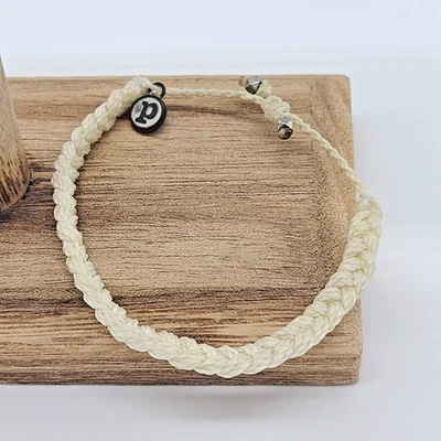 Pura Vida Solid Braided Bracelet White Cord Faceted Silver Bead Accents 3.5" Fit - Image 1 of 4