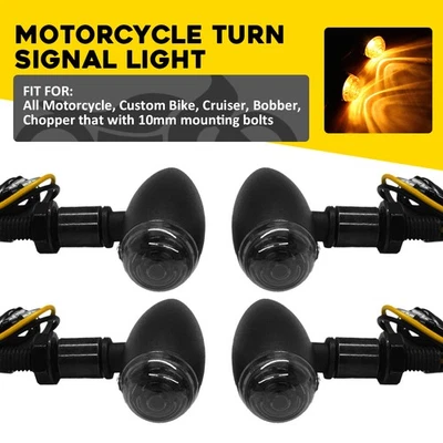 4PC Motorcycle LED Turn Signal Light Smoked Amber Brake Blinker Bullet Universal - Image 1 of 4