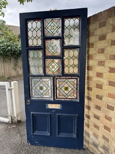 Reclaimed Victorian Stained Glass Wooden Panel Door 2120 Or 2127 x 960mm - Picture 1 of 24