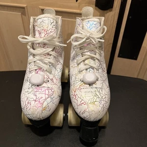 Glitter Roller Skates -White N Metallic String Graphic LED Wheel Women's size 7 - Picture 1 of 12