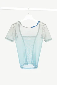 Issey Miyake Blue Printed Sheer Mesh Top, Size US L - Picture 1 of 8