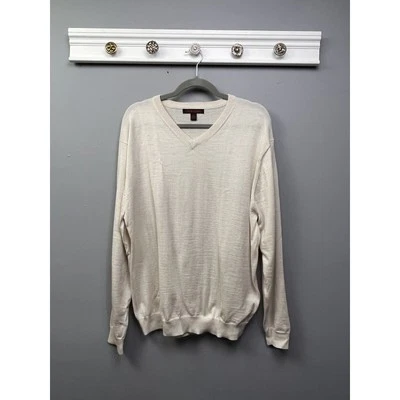 Linea Uomo Sweater Mens Large Long Sleeve V-Neck Wool Blend Beige Cream - Image 1 of 4
